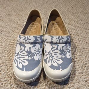 Dansko Vegan VOLLEY Clogs Shoes Womens 38 US 7.5 Blue Floral Tropical Canvas